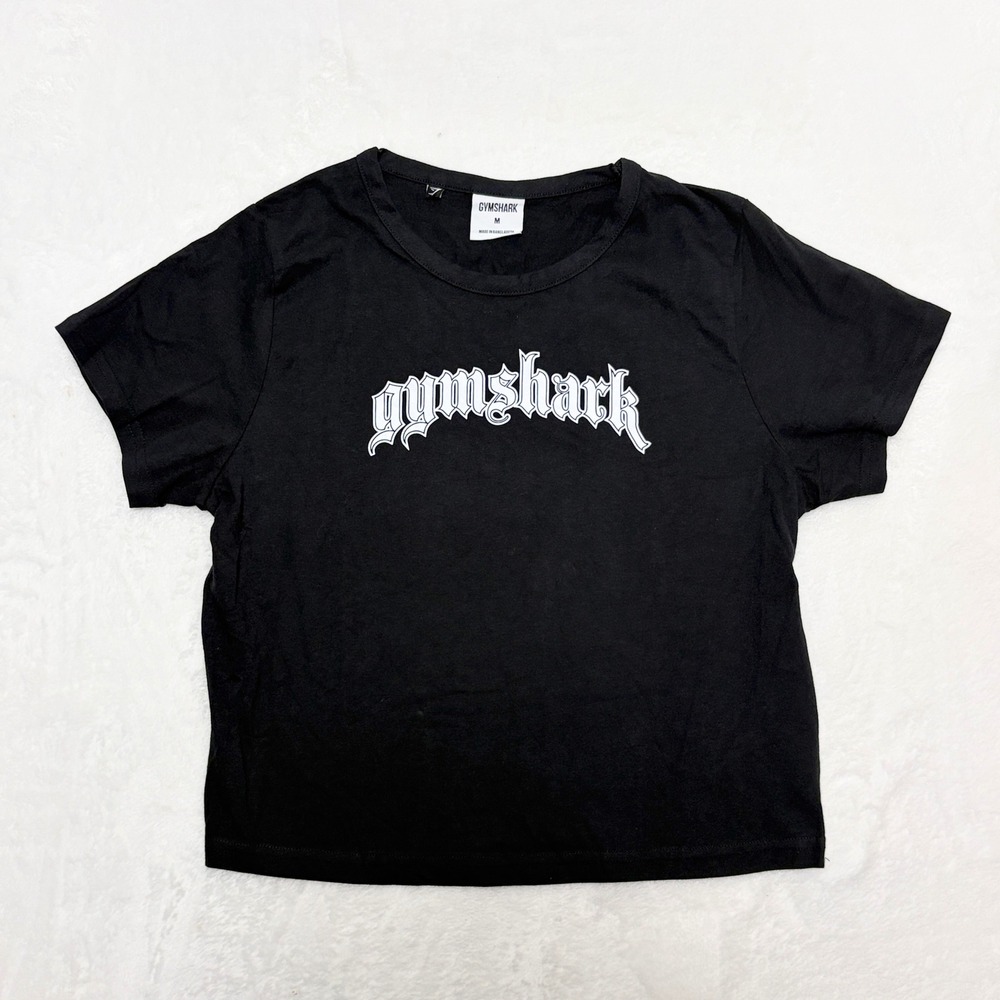 Gymshark Y2K Alt Gothic Crop Top Black Size M Gym Rat Streetwear Tee Logo